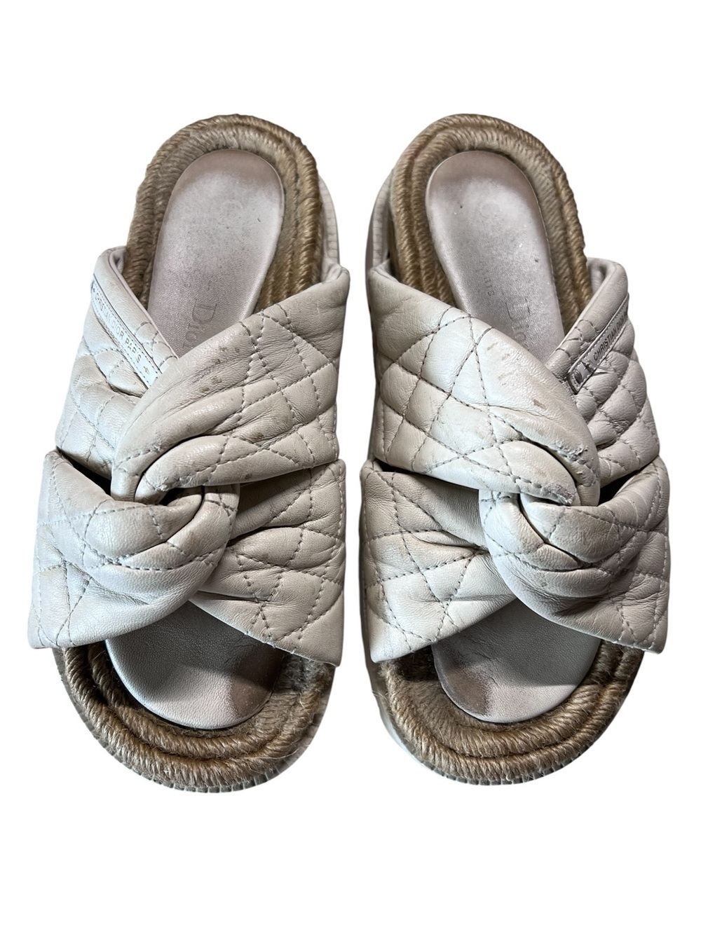 CHRISTIAN DIOR Calfskin Cannage Dtwist Espadrille Platform Sandals 36 Women’s